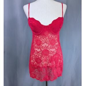Vtg Y2K Victoria's Secret Floral Lace Lightly Padded Babydoll Sleeveless Red 36C